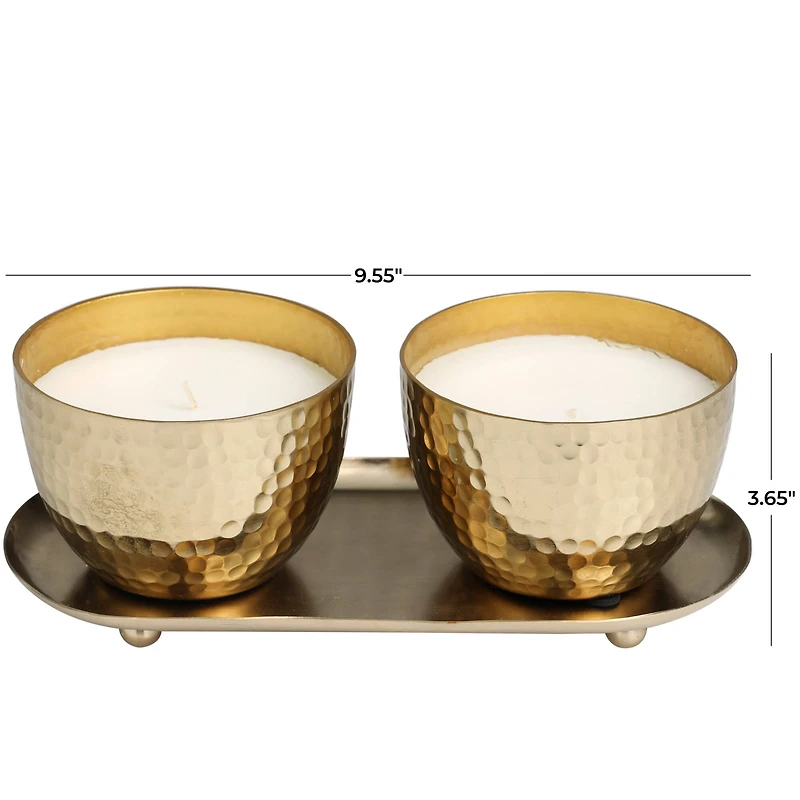 Mediterranean Fig Scented Candles in Gold Hammered Bowls Set
