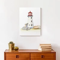 Rocks And Lighthouse 12" x 16" Canvas Wall Art