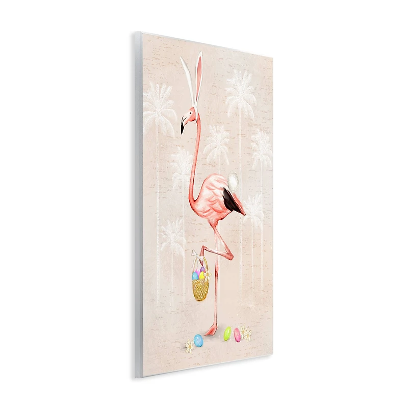 Stupell Industries Easter Flamingo Pink Bird Egg Hunt Basket Wall Plaque Art