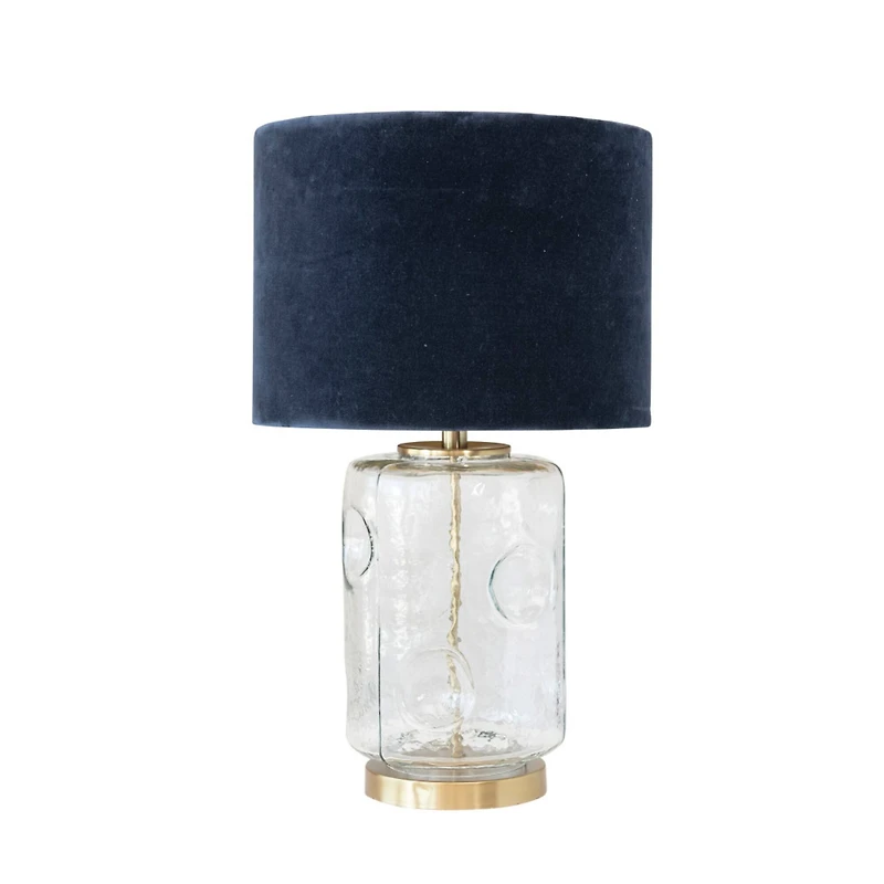 Hello Honey® 25" Clear and Navy Embossed Blown Glass Table Lamp with Velvet Shade