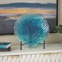 18" Blue Ombre Starburst Glass Charger with Wavy Edge