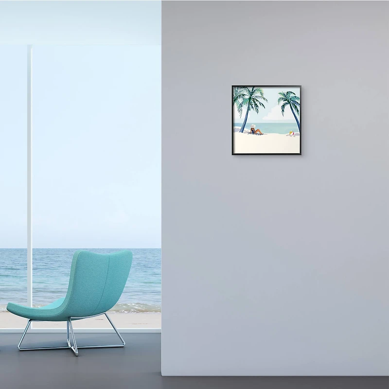 Stupell Industries Woman Lounging under Palm Tree Coastal Landscape,12" x 12"