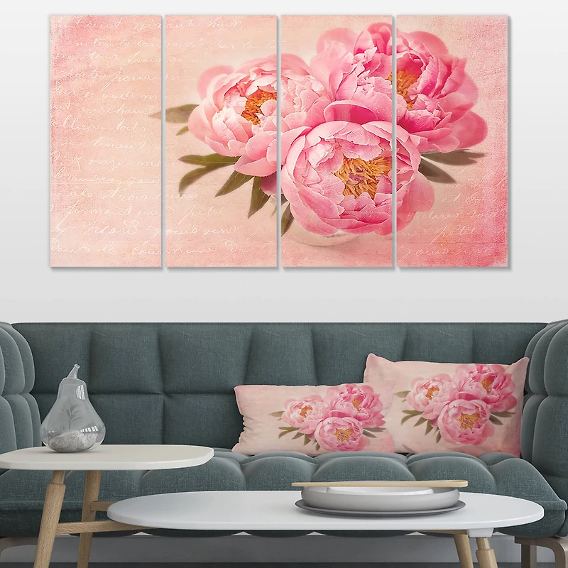 Designart - Peony Flowers against Scribbled Back
