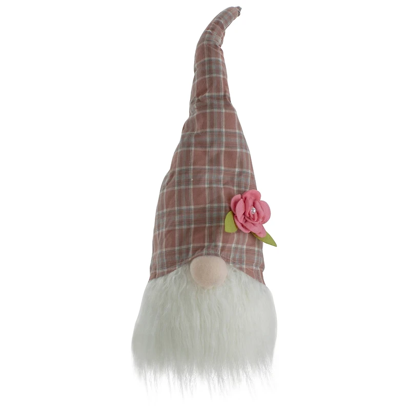 20" Pink & White Plaid Spring Gnome Head Décor