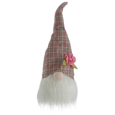 20" Pink & White Plaid Spring Gnome Head Décor