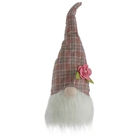 20" Pink & White Plaid Spring Gnome Head Décor