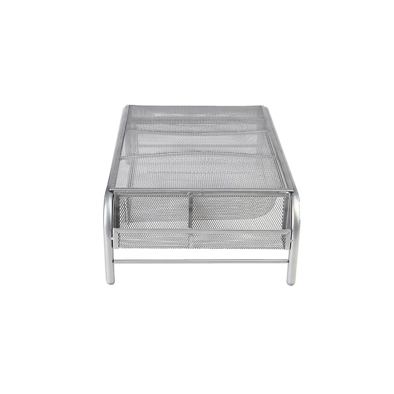 Mind Reader Silver Metal Mesh Monitor Riser Stand & Desk Drawer Organizer Set