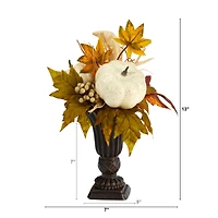 13" Pumpkin And Berries Autumn Arrangement In Decorative Urn