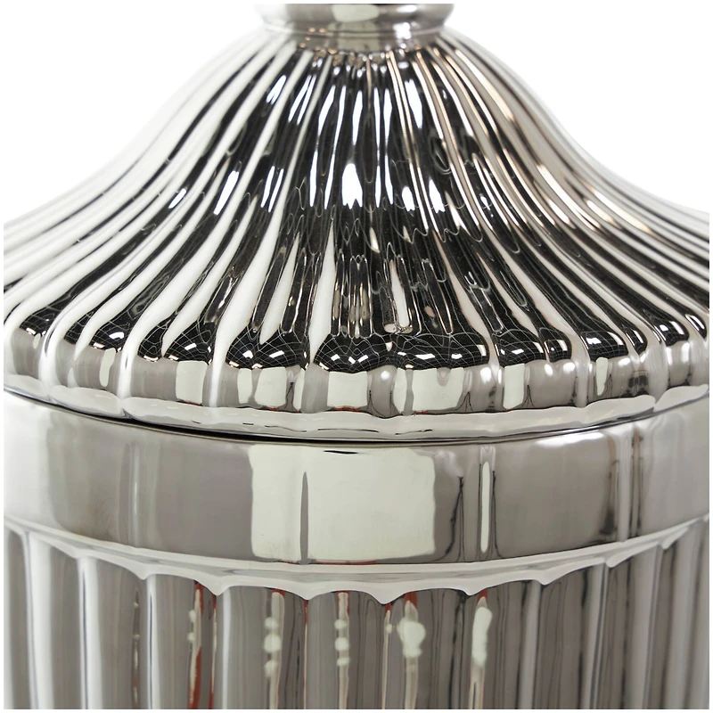 Silver Ceramic Decorative Jars with Grooves