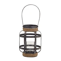 Grey Iron Industrial Candle Holder Lantern, 13" x 10" x 10"