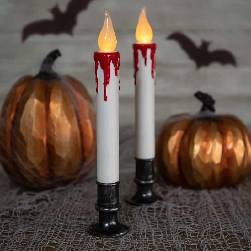 9" Pre-Lit LED White & Red Halloween Candles, 2ct.