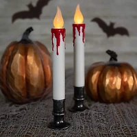 9" Pre-Lit LED White & Red Halloween Candles, 2ct.