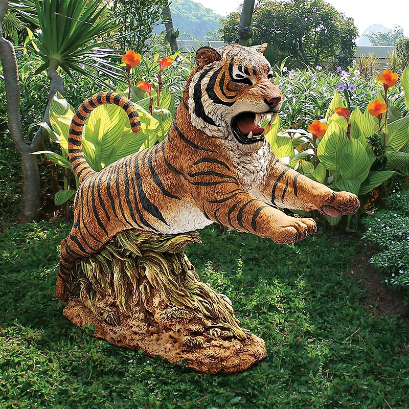 Design Toscano 27" Jungle Cat Leaping Bengal Tiger Statue
