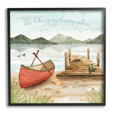 Stupell Industries Lake's My Happy Place Phrase Boat Dock Landscape Framed Wall Art