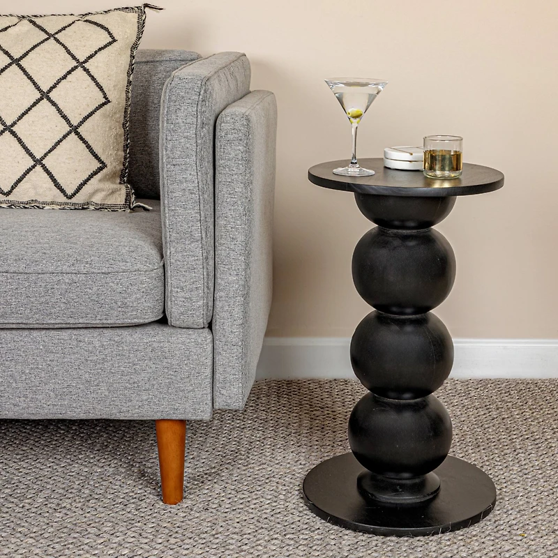 Hello Honey® 25" Round Black Mango Wood Over-Sized Bubble End Table