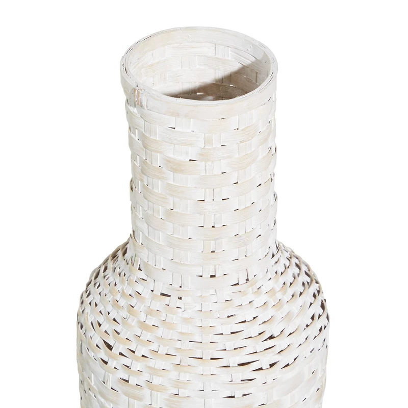 White Bamboo Tall Woven Floor Vase 9" x 9" x 30"