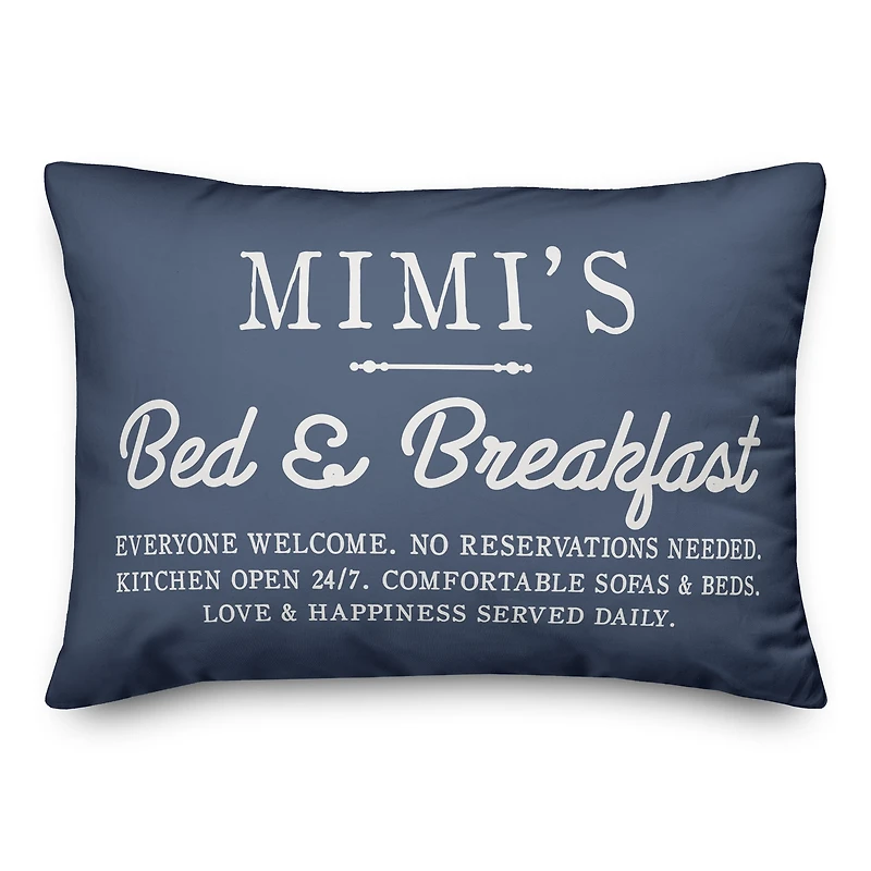 Mimi's Bed & Breakfast Navy Throw Pillow