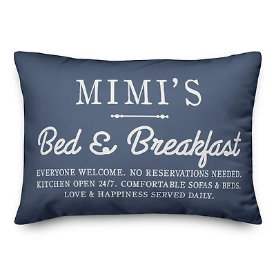 Mimi's Bed & Breakfast Navy Throw Pillow