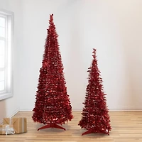 6ft. Unlit Red Tinsel Pop-Up Artificial Christmas Tree