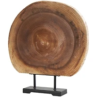 23" Brown Wood Handmade Circular Slab Sculpture