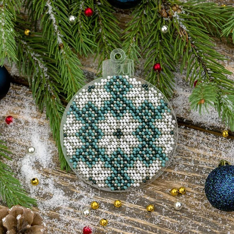 Wonderland Crafts Blue & Green Plaid Ball Ornament Bead Embroidery on Plastic Kit