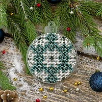 Wonderland Crafts Blue & Green Plaid Ball Ornament Bead Embroidery on Plastic Kit