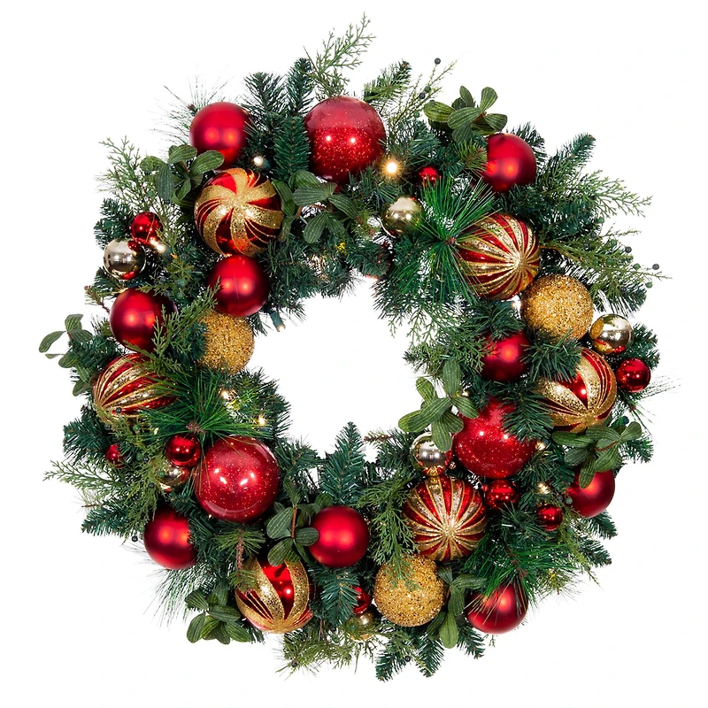 Village Lighting 30" Pre-Lit Christmas Classic Wreath, Clear LED Lights