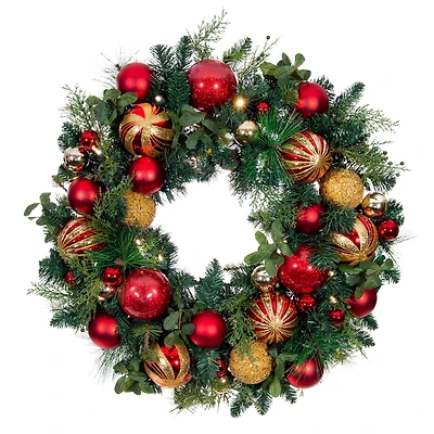 Village Lighting 30" Pre-Lit Christmas Classic Wreath, Clear LED Lights