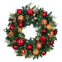 Village Lighting 30" Pre-Lit Christmas Classic Wreath, Clear LED Lights