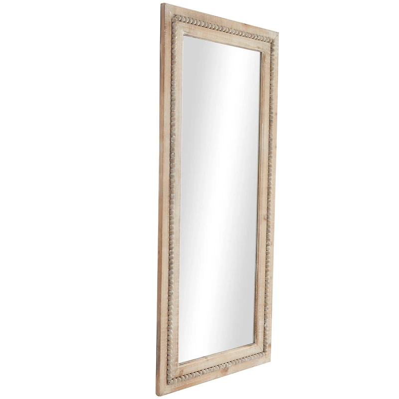 Brown Wood Beaded Frame Wall Mirror with Distressing 24" x 2" x 54"