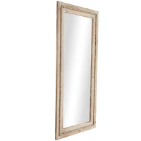 Brown Wood Beaded Frame Wall Mirror with Distressing 24" x 2" x 54"