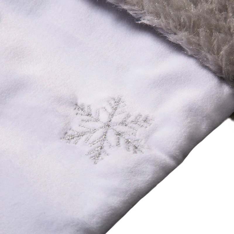 Glitzhome® 21" White Fleece with Christmas Tree & Snowflake Stocking