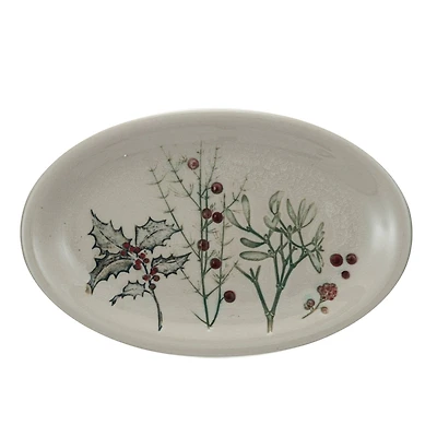 Hello Honey® 11.5" Multicolor Seasonal Botanicals Debossed Stoneware Platter with Reactive Crackle Glaze