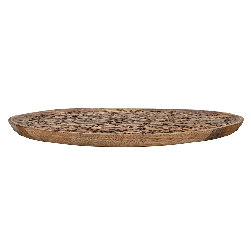 Hello Honey® 15.5" Round Mango Wood Tray with Laser Etched Botanicals