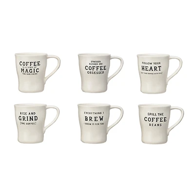 Hello Honey® 12oz. White & Black Inspirational Brew Stoneware Coffee Mug Set