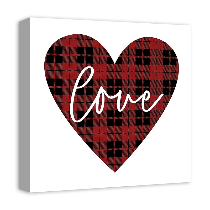 Love Plaid Heart Canvas Wall Art