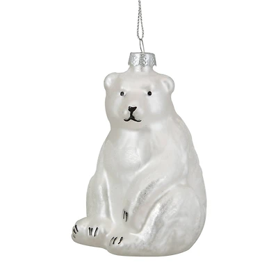 Glittered White Glass Polar Bear Ornament