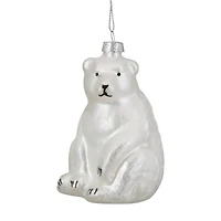 Glittered White Glass Polar Bear Ornament