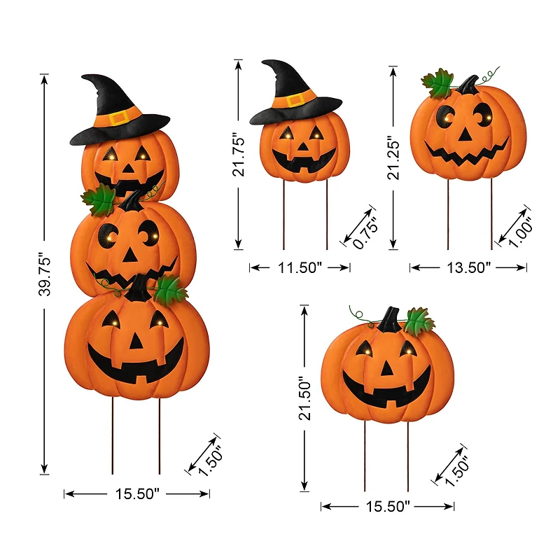 Glitzhome® 3.3ft. Halloween Lighted Metal Stacked Jack-O-Lantern Yard Stake Set