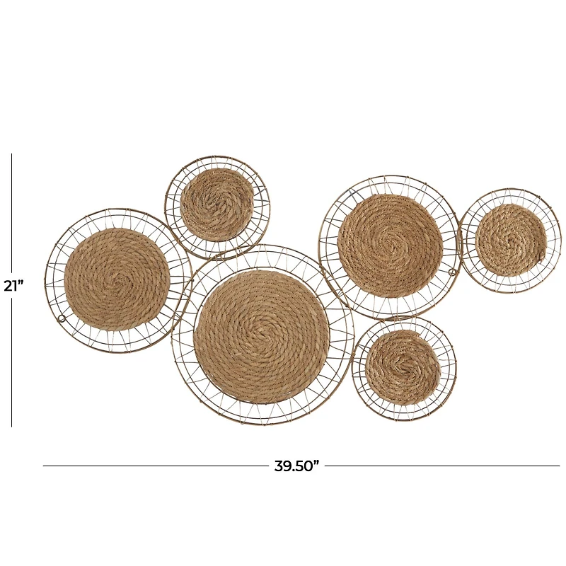 The Novogratz Brown Dried Plant Handmade Woven Plate Wall Decor with Intricate Patterns 40" x 2" x 21"