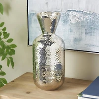 14" Silver Hammered Aluminum Vase with Cone Shaped Opening