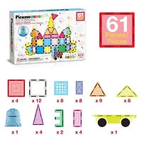 PicassoTiles 61-Piece Magnetic Tile Set with Windows & Doors