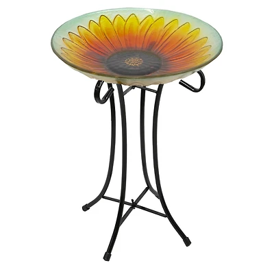 20.5" Orange & Yellow Sunflower Glass Bird Bath