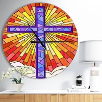 Designart 'Holy Cross Stained Glass Style Rustic Wall Clock