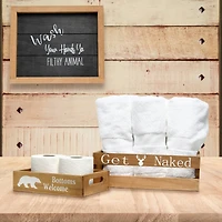 Elegant Designs Small Natural Rustic Towel Holder, Frame & Toilet Paper Holder Set