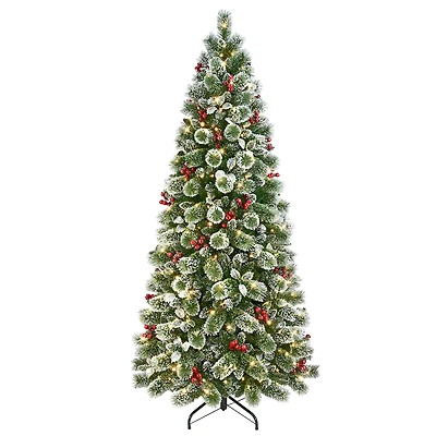 7.5ft. Pre-Lit Snowy Silverton Slim Pine Artificial Christmas Tree, Dual-Color LED Lights
