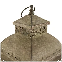 Brown Distressed Metal Candle Lantern Set