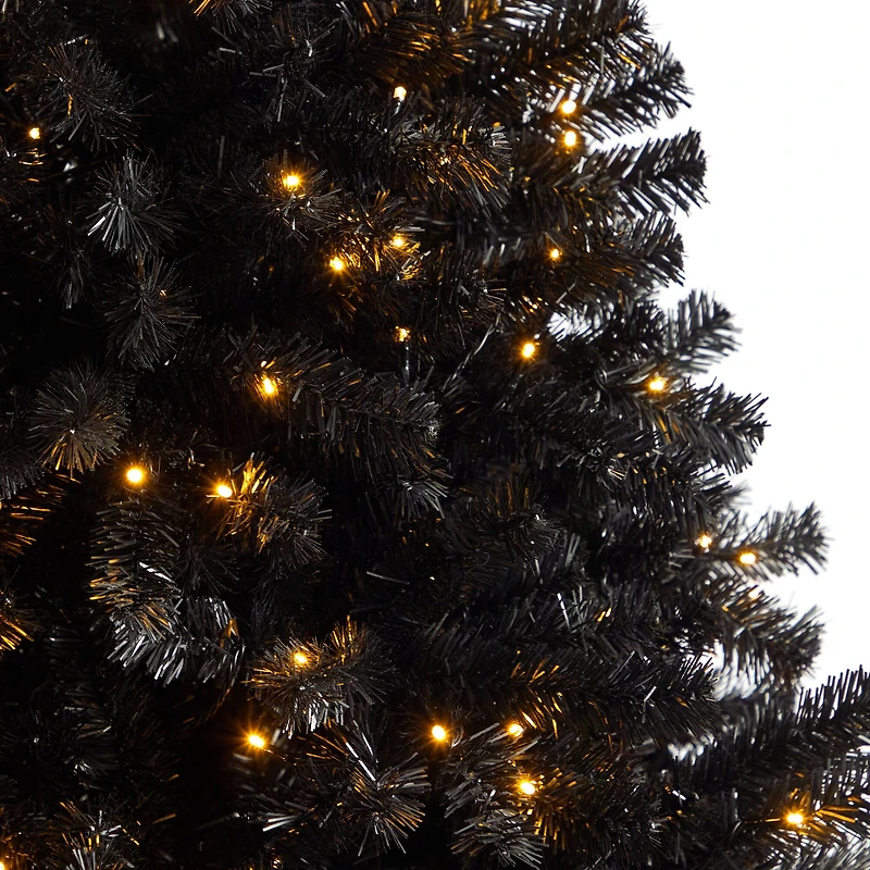 7ft. Pre-Lit Black Artificial Christmas Tree, Clear LED Lights
