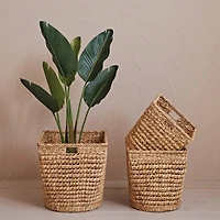 Hello Honey® Natural Handwoven Water Hyacinth & Metal Nesting Basket Set
