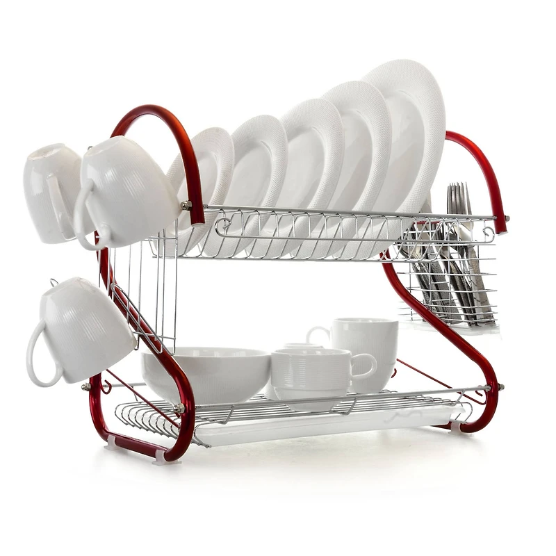 MegaChef 16" Red 2-Shelf Iron Wire Dish Rack